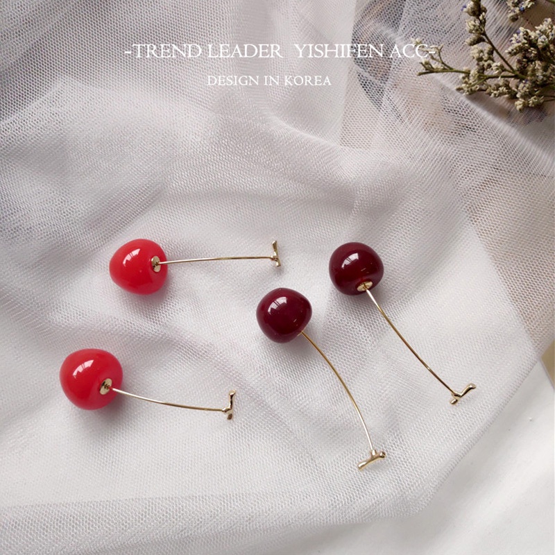 Anting Bentuk Cherry Merah Wine Bahan Resin Untuk Wanita