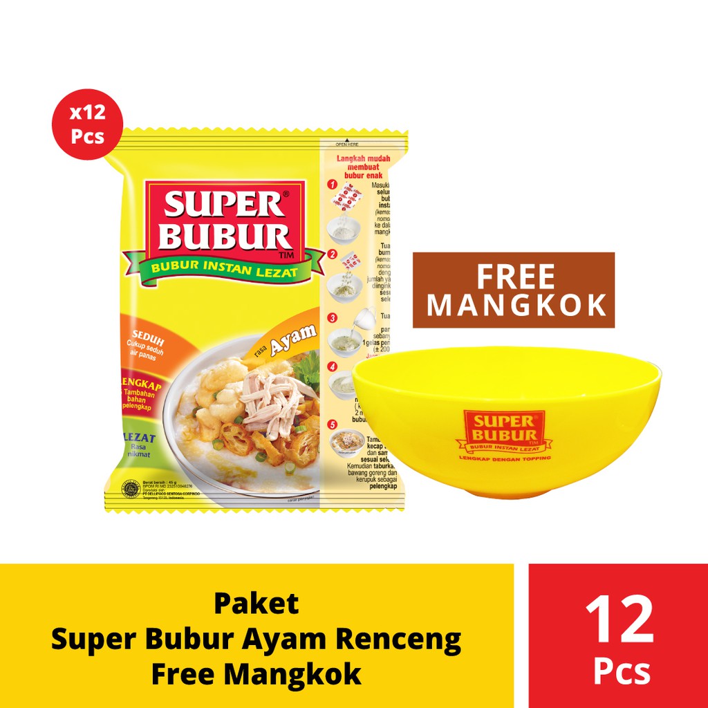 

PROMO PAKET SUPER BUBUR AYAM RENCENG 12 PCS FREE MANGKOK TERMURAH