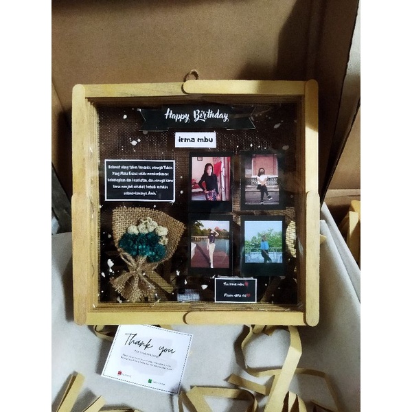 Bisa COD Square flower in frame/room decor/kado unik, kado ulang tahun,  pernikahan+Bunga kering/kado murah-Tidak pakai lampu