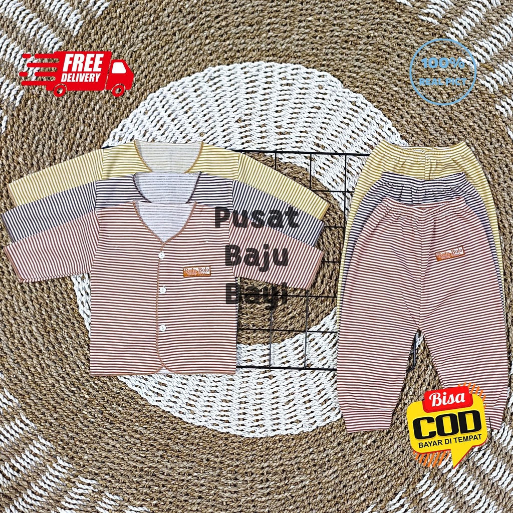 Paket Hemat Setelan Baju Bayi 9 Stel / 18 pcs Motif STRIPE SERIES merk SNI BOLO - BOLO