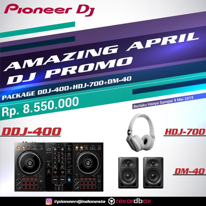 PIONEER DJ PAKET (DDJ-400 + DM-40 + HDJ 700)