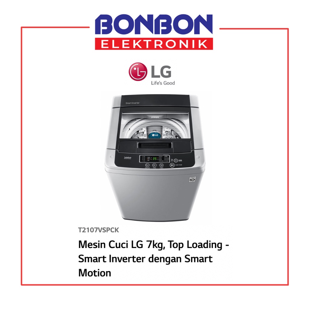 LG Mesin Cuci 1 Tabung 7KG T 2107 VSPCK / 2107VSPCK / T2107VSPCK