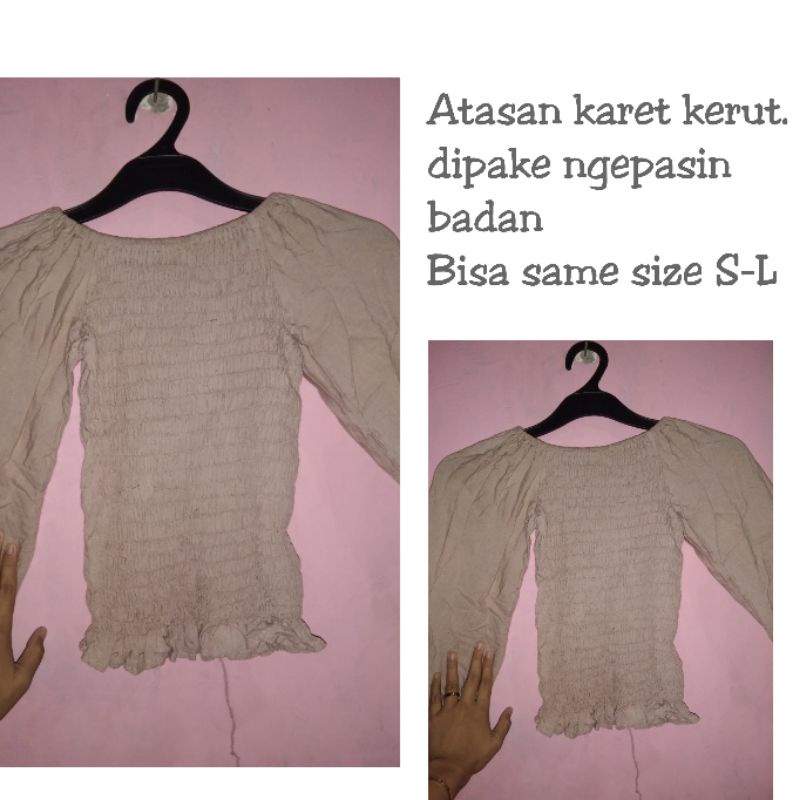Preloved atasan kerut, bisa sabrina