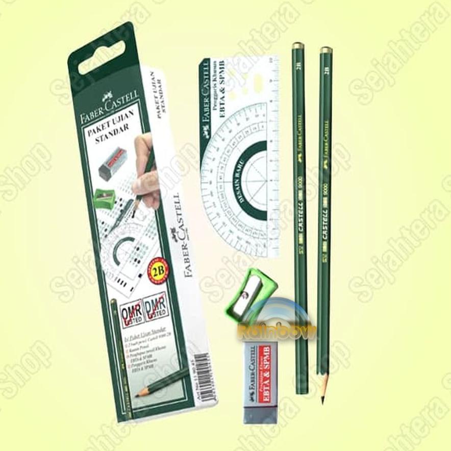 

New! 1 Set Paket Ujian Standar Faber Castell Pensil 2B, Rautan , Penghapus , Penggaris , Kertas LJK ✓