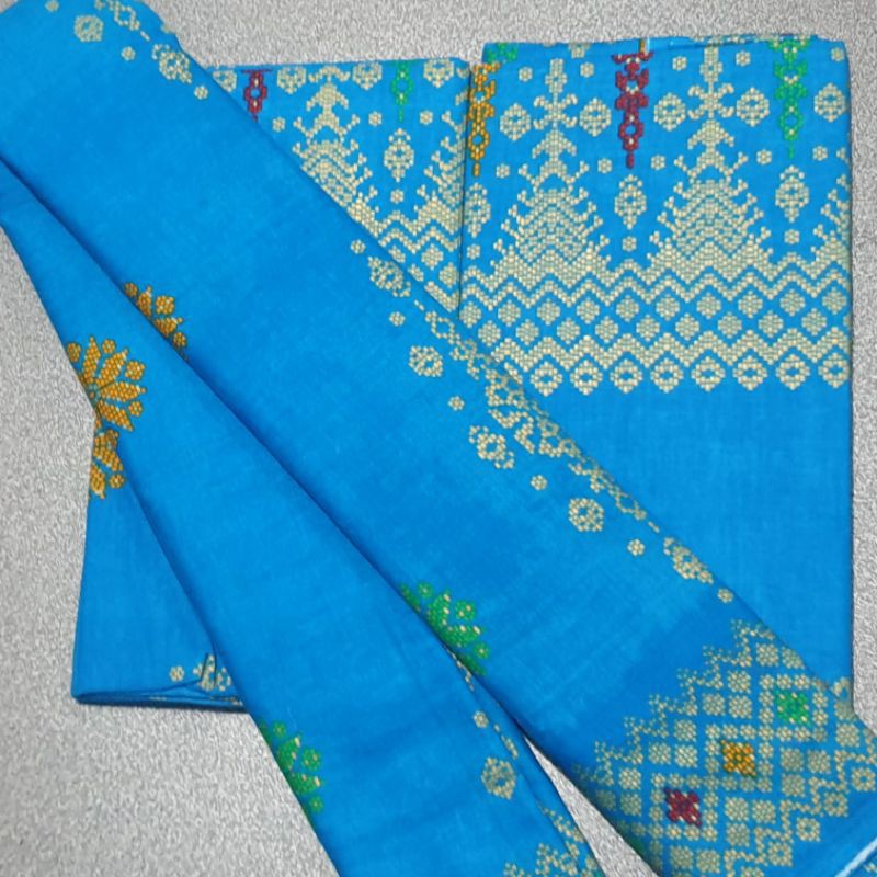 Kain Batik Songket Biru Prada Emas - Sarung Batik Songket Primisima