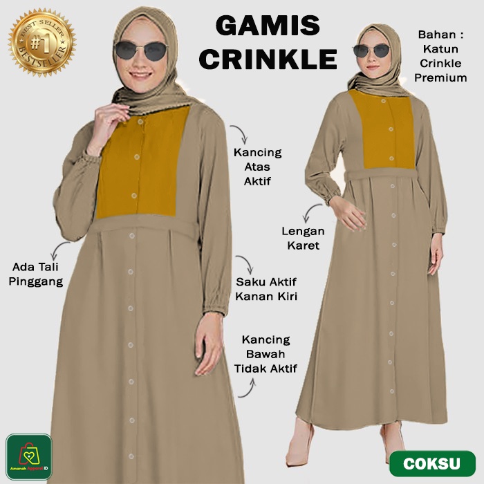 Baju Dress Wanita Muslimah GAMIS CRINKLE Katun JUMBO All Size Fit To XL / 28783