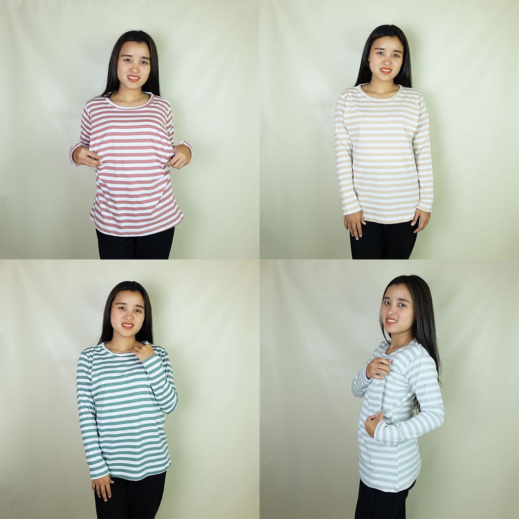 Kaos menyusui garis / baju busui lengan panjang motif stripe bahan cotton combed by Caiskids