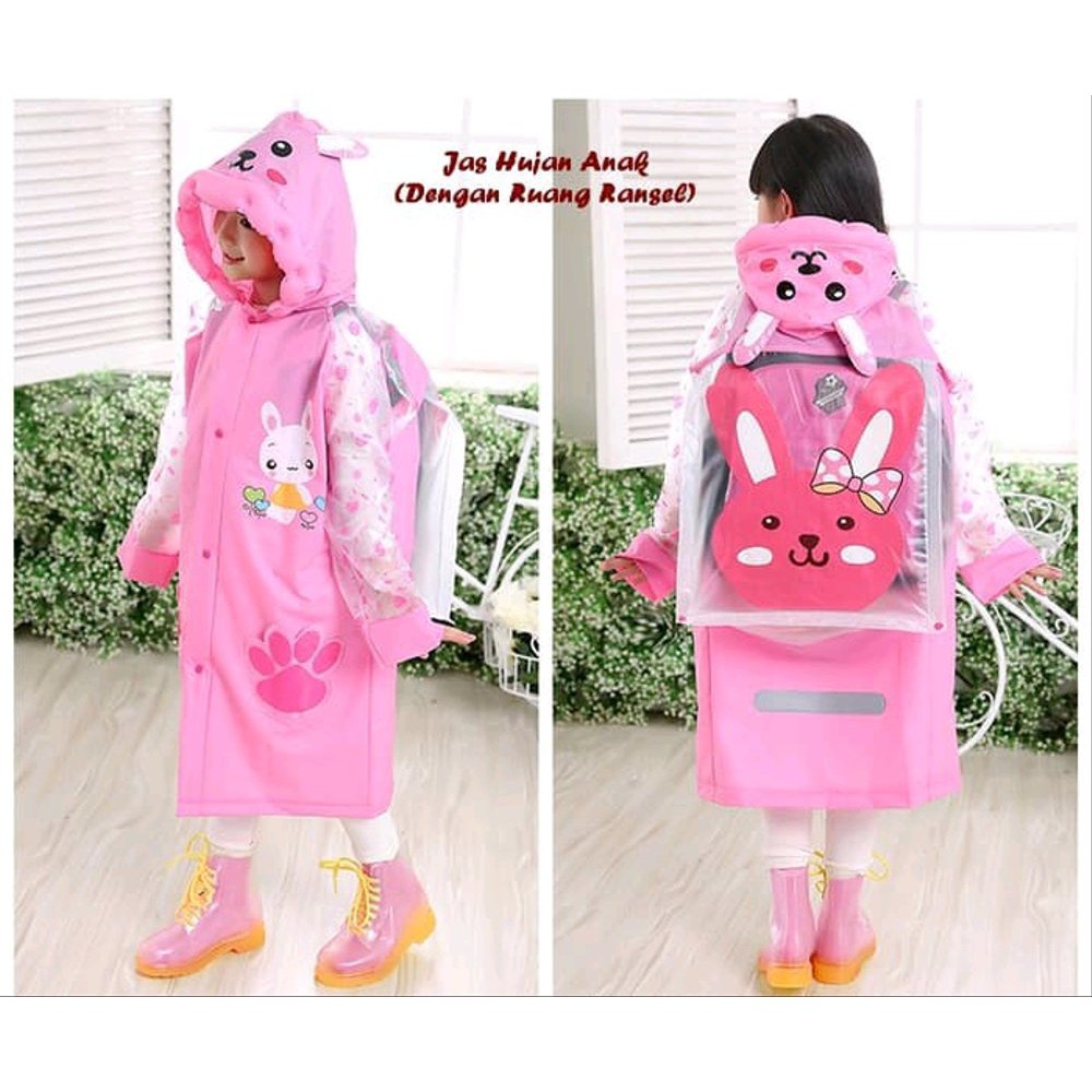 JAS HUJAN ANAK MOTIF RABBIT DENGAN RANSEL - JAS HUJAN ANAK KECIL -