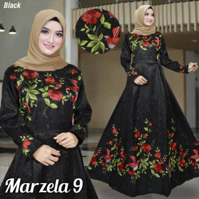 Marzela 9 gamis maxi bahan jaguard glitter motif