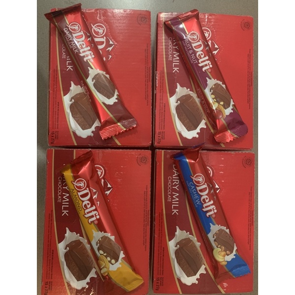 

DELFI BAR DAIRY MILK 25GR ECER 25 GRAM, COKELAT DELFI BAR - MEDE - ALMOND - FRUIT NUT - DAIRY MILK