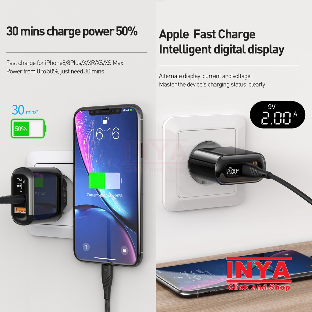 MCDODO CH-717 PD TRAVEL CHARGER Dual Output LED Display - USB and Type C Output