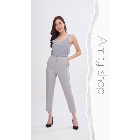 CELANA BAHAN AMITY MODEL HIGHWAIST ZIPPER DEPAN IMPORT BANGKOK (CLAMY003)