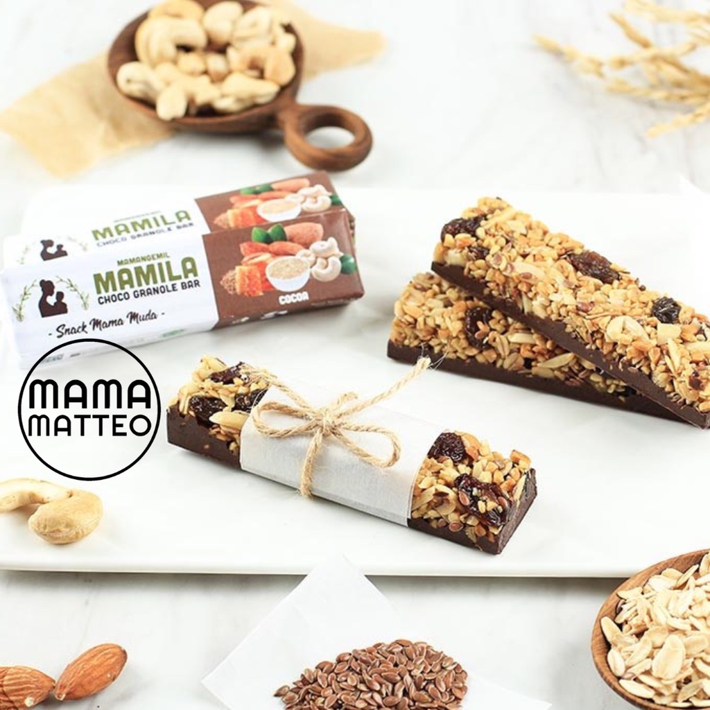 MAMA NGEMIL Choco Bar 75gr dan Mamila Granole Bar 37gr / Low Calorie / ASI Booster Bebas Pahit / Pelancar ASI / Coklat ASI Booster / BANDUNG