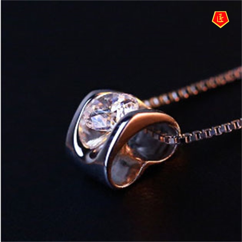 [Ready Stock]Korean Style Women's Fashion Crystal Pendant Zircon Heart-Shaped Necklace Simple Temperament