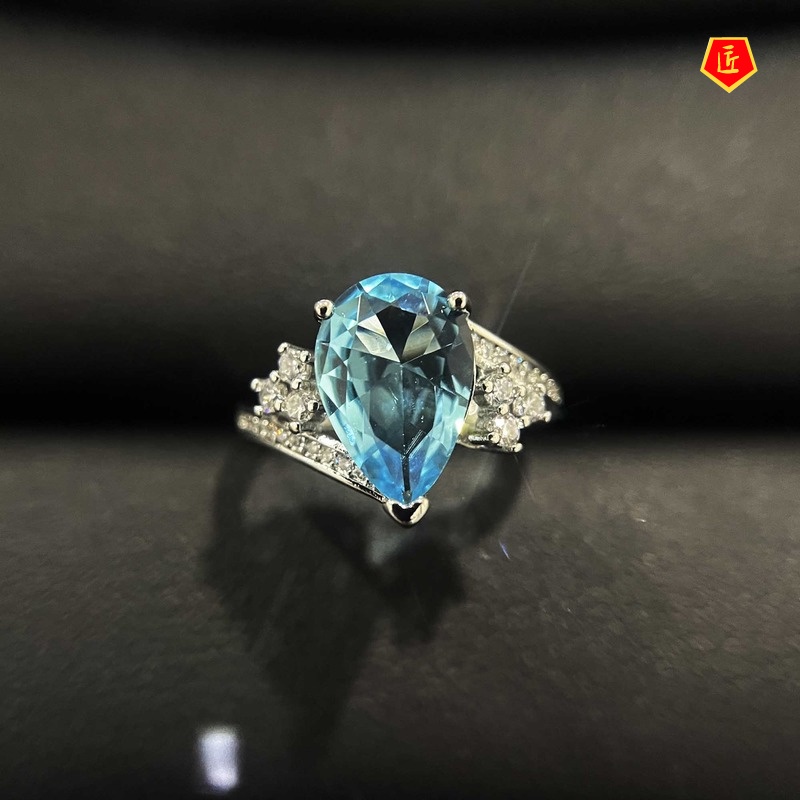 [Ready Stock]Luxury Fashion Natural Topaz Colored Gems Open Ring