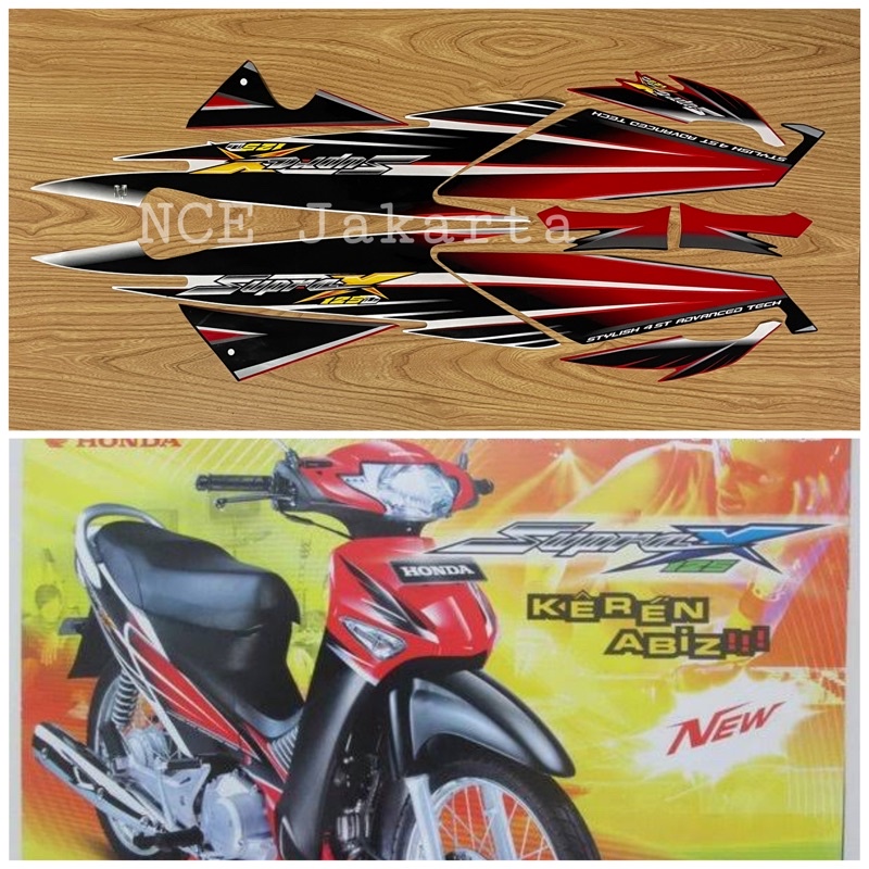 STIKER STRIPING SUPRA X 125D 2005 MERAH PUTIH HITAM