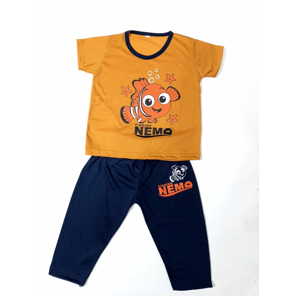 Setelan anak laki-laki 1-10 tahun CP baju anak cowok lengan pendek celana panjang gambar nemo