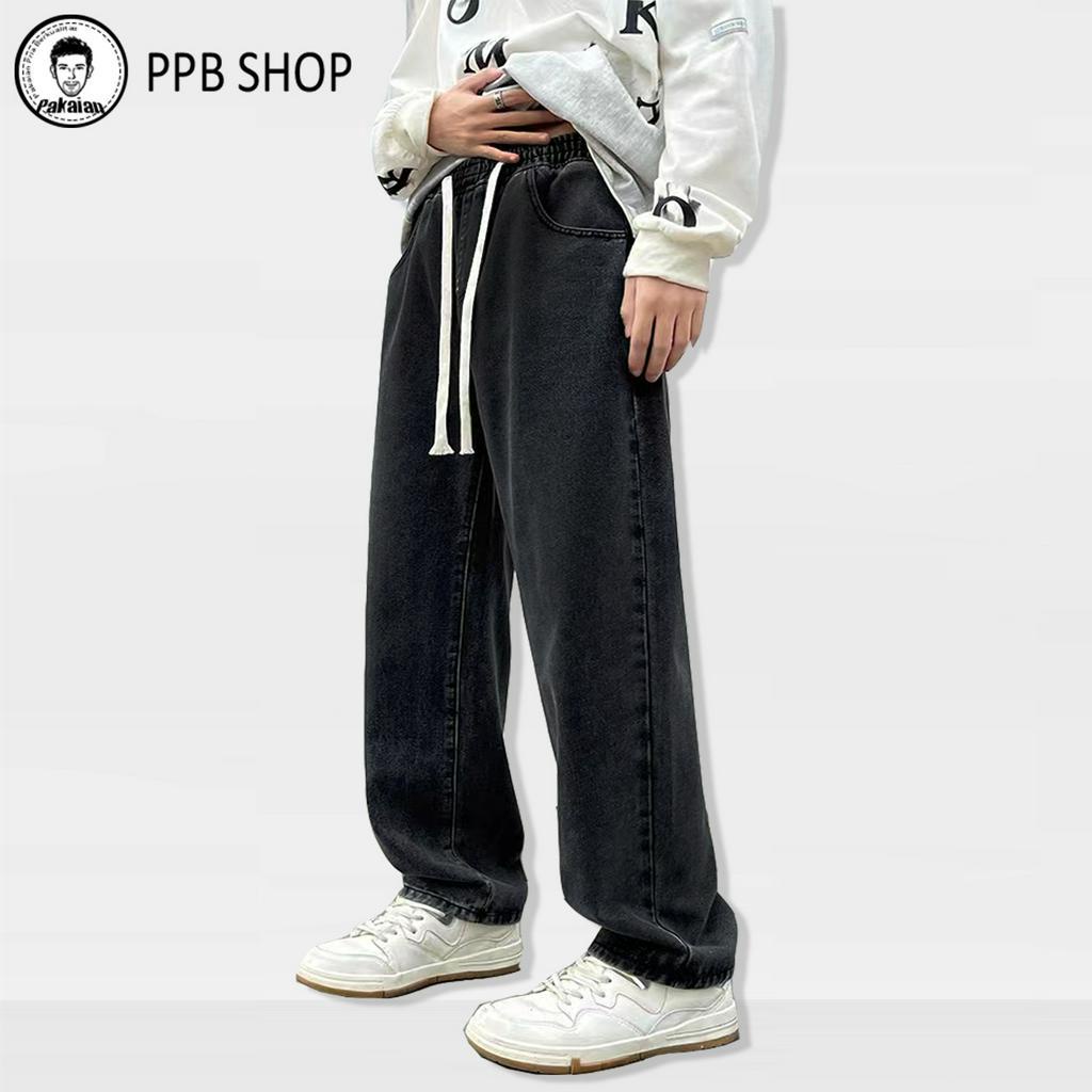 Celana kulot jeans pria Celana oversize pria Celana jeans pinggang karet jumbo Jeans pria original J