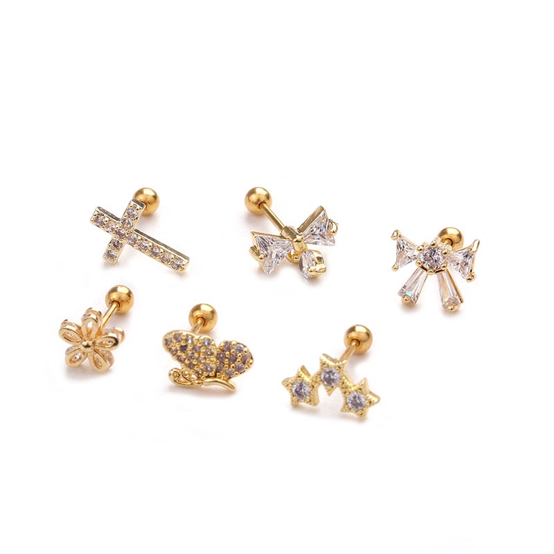 1Piece CZ Flower Bowknot Cartilage Helix Tragus Conch Rook Lobe Screw Back Earring Stud