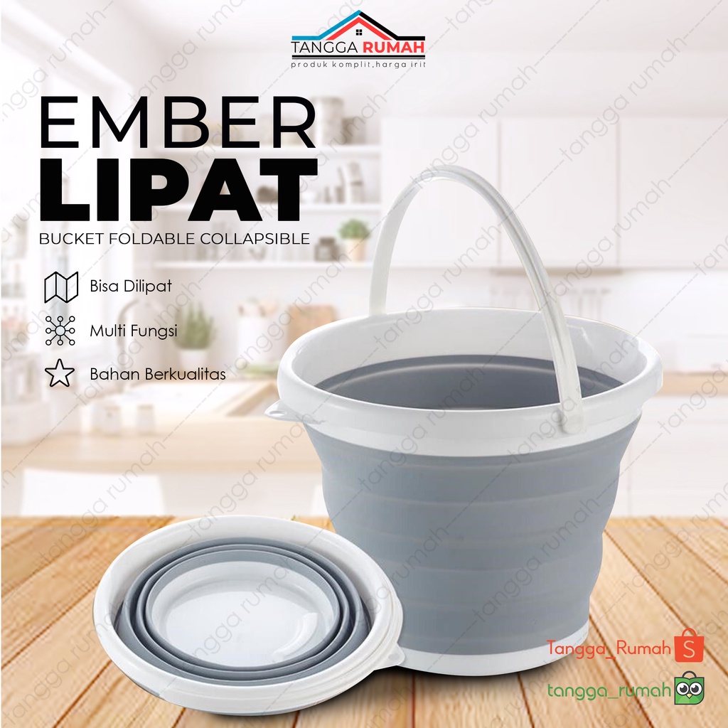 Baskom / Wadah / Ember Plastik Estetik Portabel Lipat Air Besar Collapsible / Foldable Warna Putih A