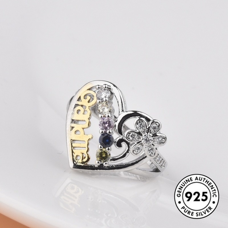 Fashion New Love Heart Flowers Diamond Grandma Ring S925 Silver