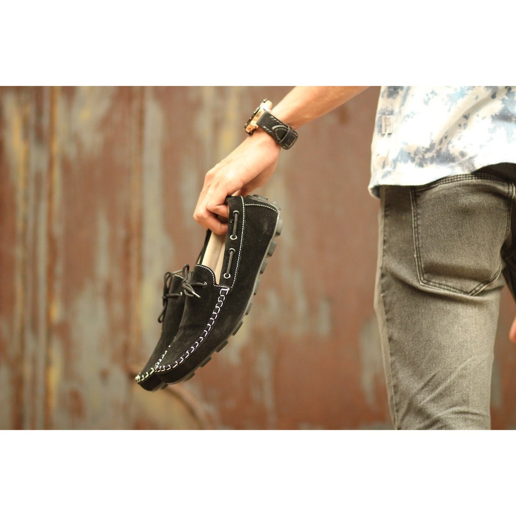 SEPATU SANTAI CASUAL SLOP HITAM SLIP ON PRIA MOCCASIN PREMIUM TERMURAH