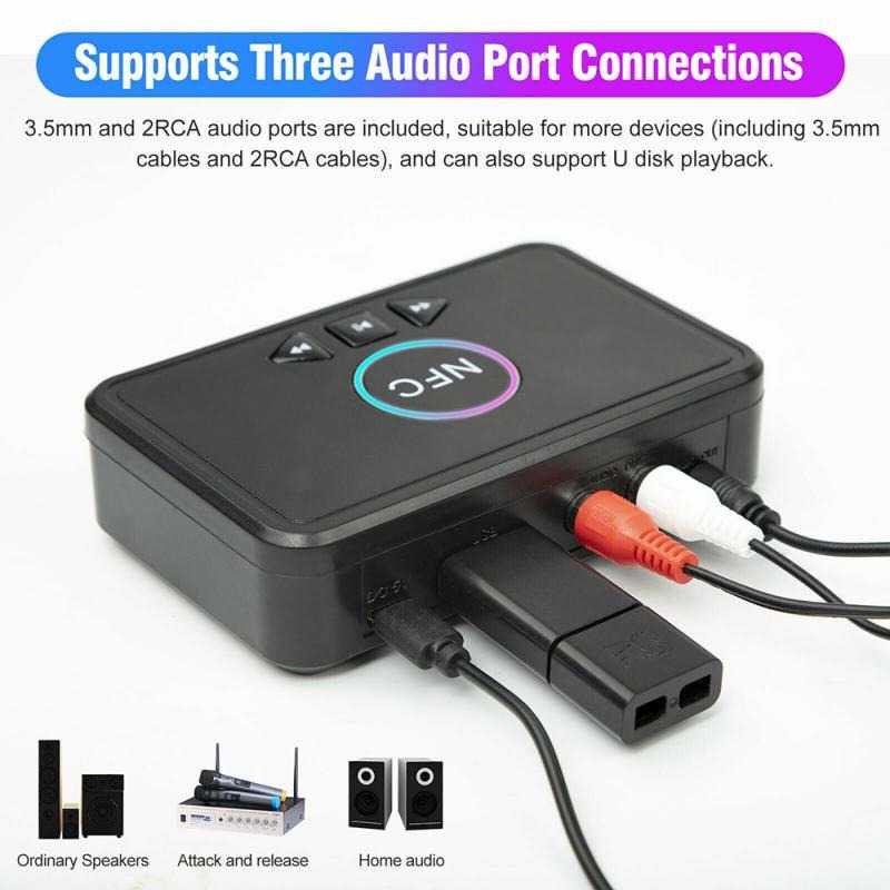 Audio Adapter Bluetooth 5.0 Receiver Universal NFC RCA AUX 10 Meter CD