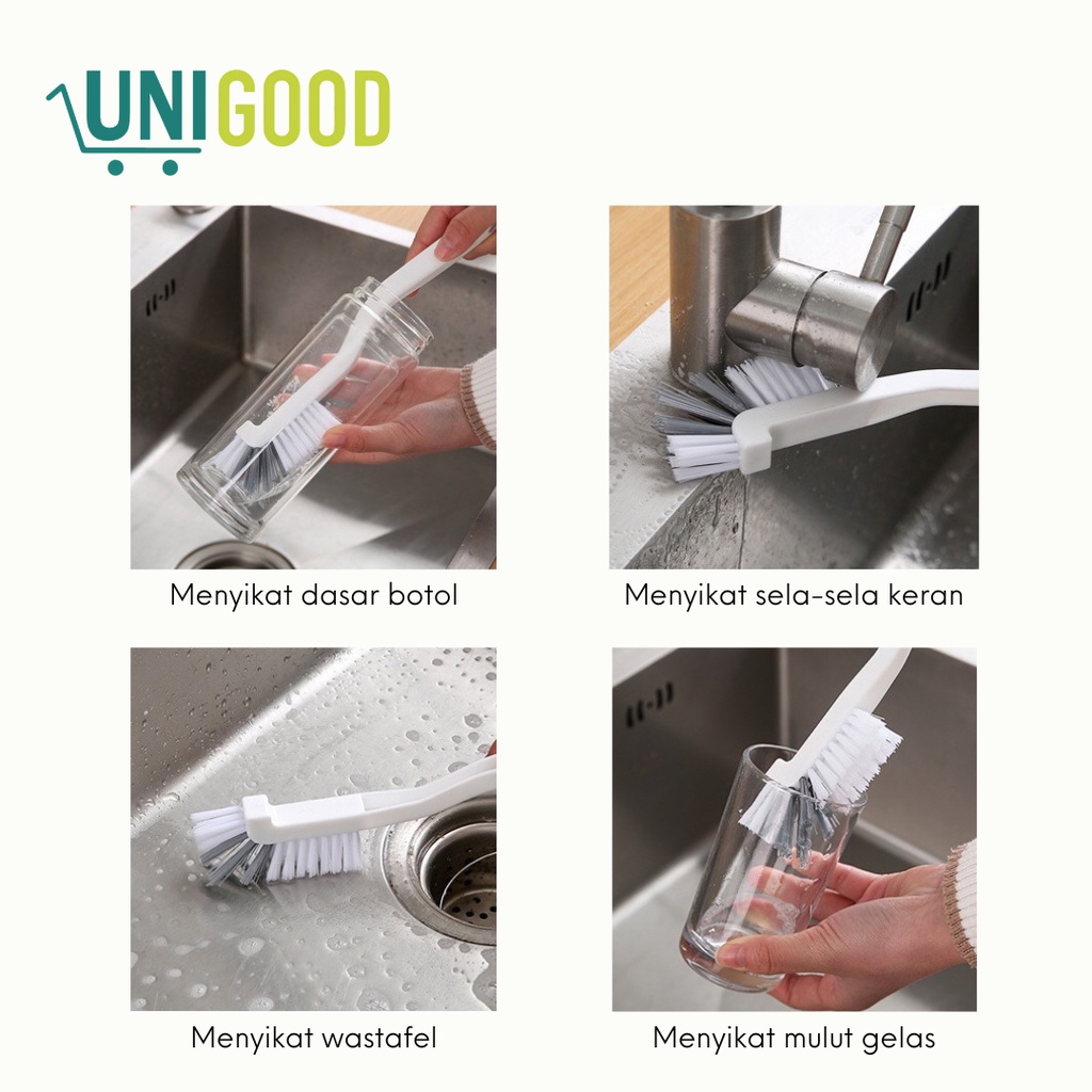 UNIGOOD - Sikat Botol Gelas Sudut Siku Gagang Panjang Brush Dapur Multifungsi