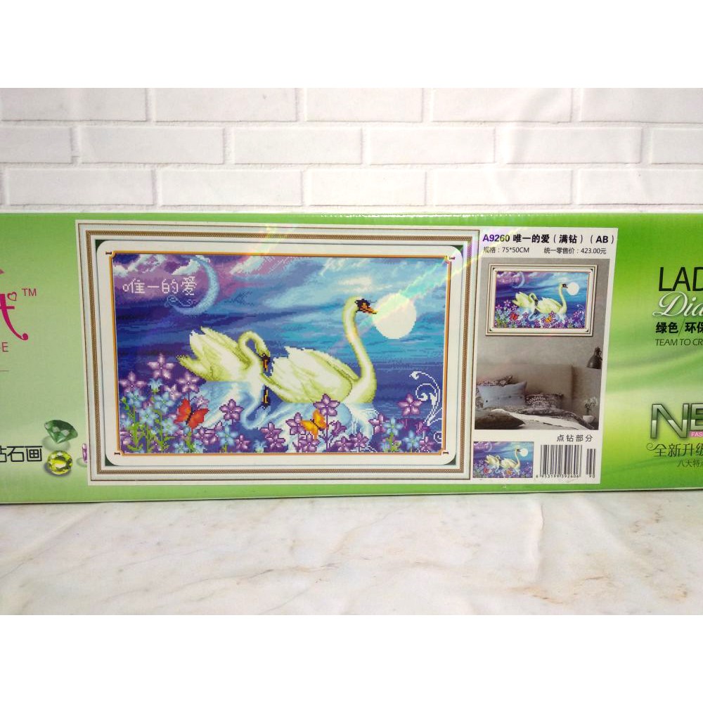 Paket DIY Craft Diamond Painting A9260 Angsa Swan Lake Moonlight Danau