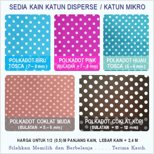 Kain Polymicro (GP01) Motif : Polkadot BIRU TOSCA, Polkadot PINK, Polkadot HIJAU TOSCA, Polkadot COK