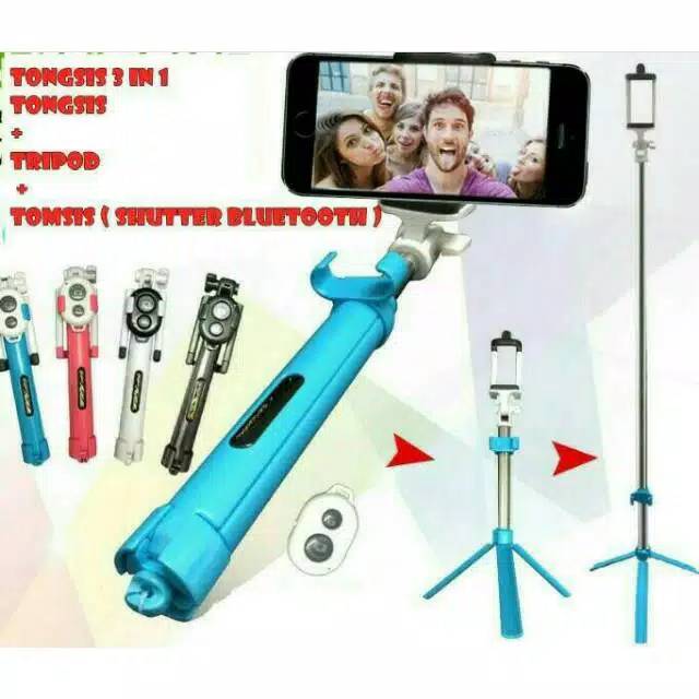 Tongsis Bluetooth 3 in 1 /Tongsis/Bluetooth/Tomsis