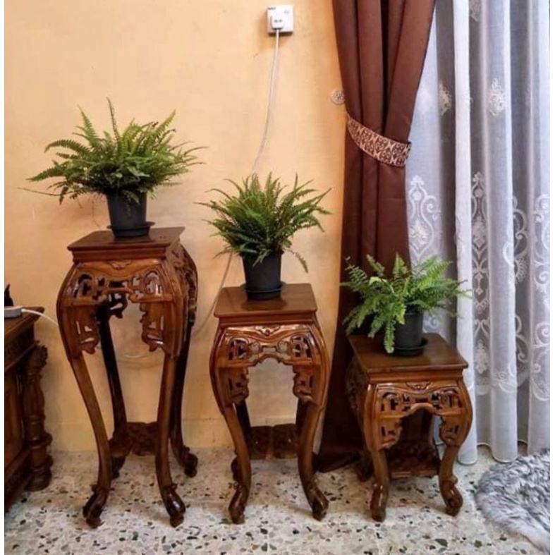 TATAKAN POT BUNGA POT CUMI SET TATAKAN POT KAYU JATI UKIRAN