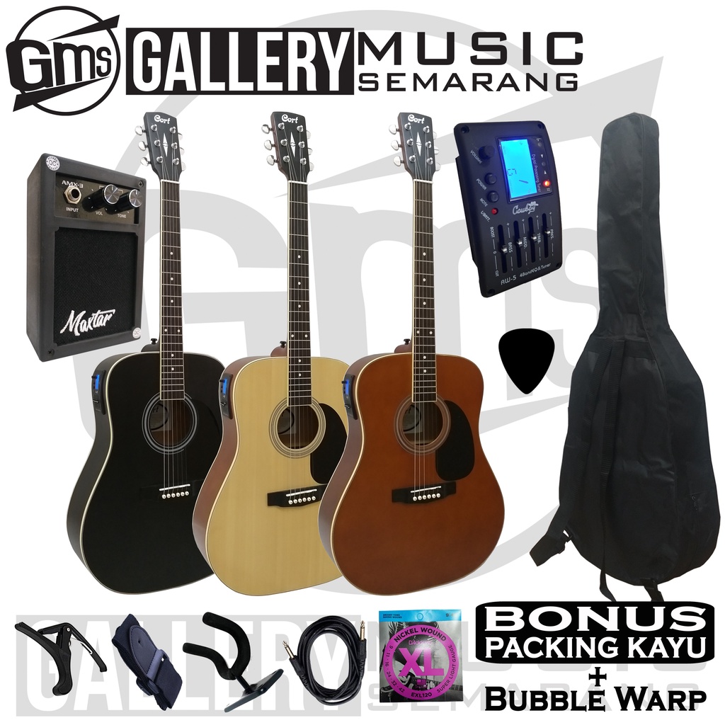 Gitar Akustik Elektrik Cort Custom Equalizer Tuner Cowboy AW-5 Custom Paket Super Komplit