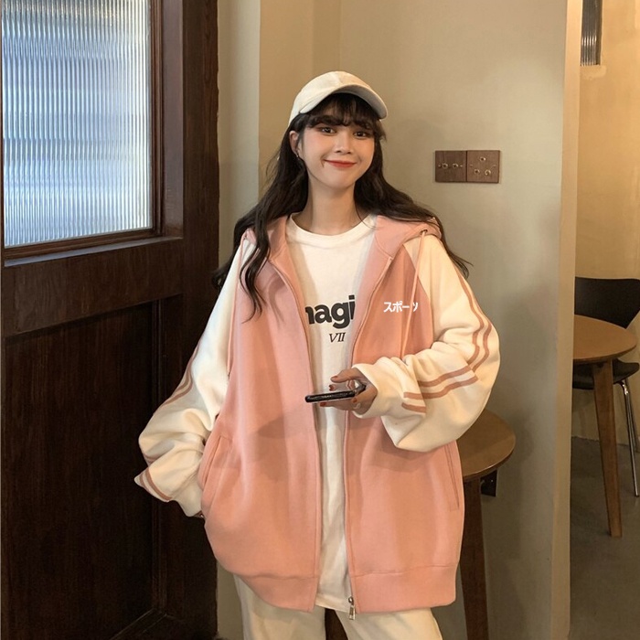 Sweater Wanita Oversize Korean Sweter Hoodie Pink big size Jpan