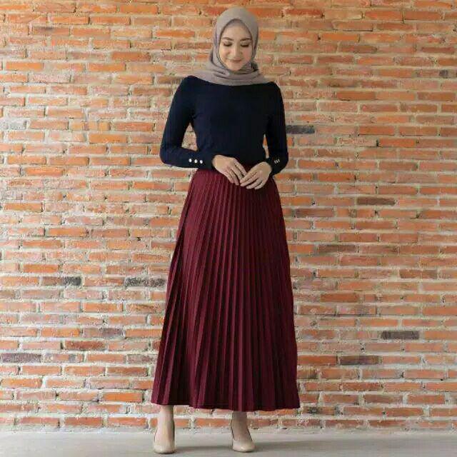 Rok Plisket Bawahan Wanita Flare Skirt Fashion Grosir Terlaris / ROK PLISKET SUPER MAYUNG/ FLARE SKI-Rok plisket- MAROON