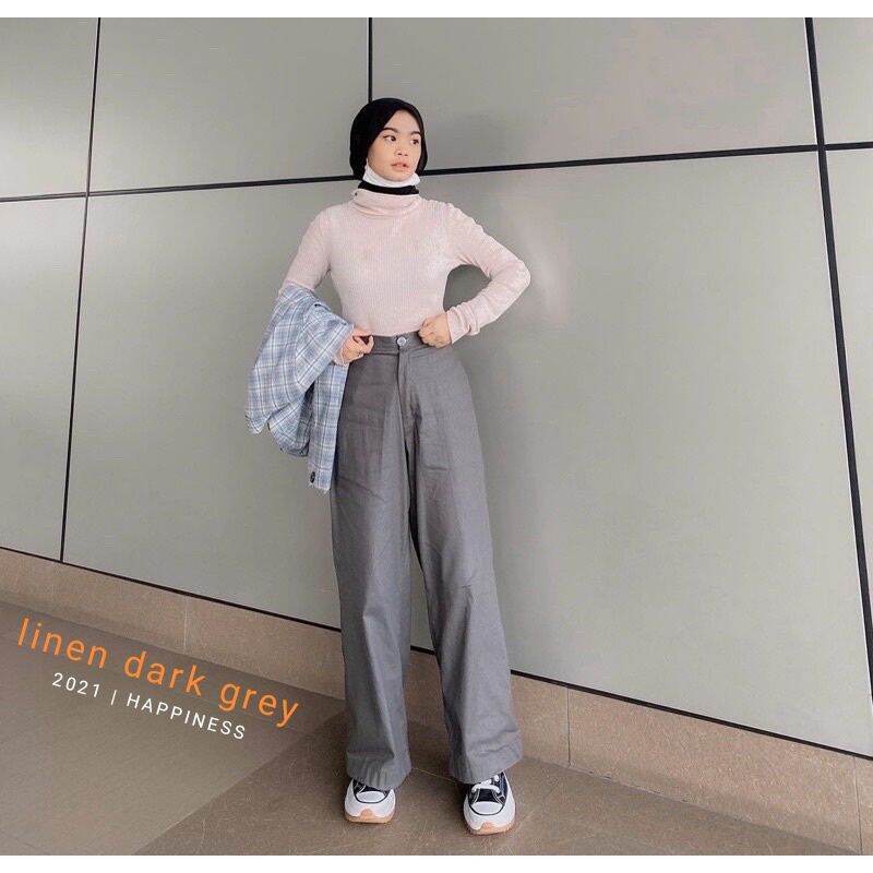 Kulot Linen Rami Highwaist Pinggang Karet Wide Leg Cullote