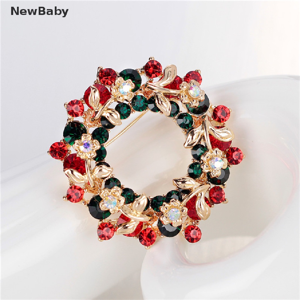 Newbaby Bros Pin Bentuk Garland Bulat Motif Natal Aksen Kristal Imitasi Untuk Wanita