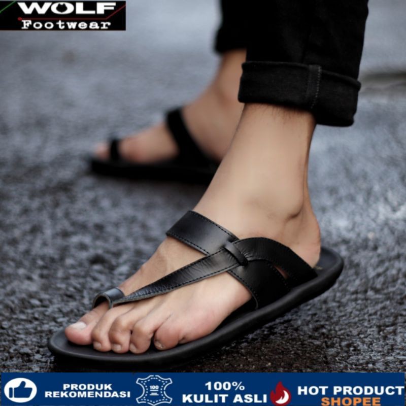 IMPLUSE BLACK Sandal pria kulit asli cevany original handmade sandal jepit kulit pria bisa COD