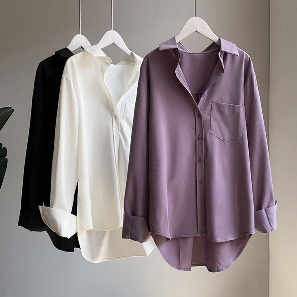 SUMMER SHIRT - BASIC TOP WANITA - KEMEJA WANITA POLOS - BLOUSE KOREA - ATASAN KOREAN STYLE