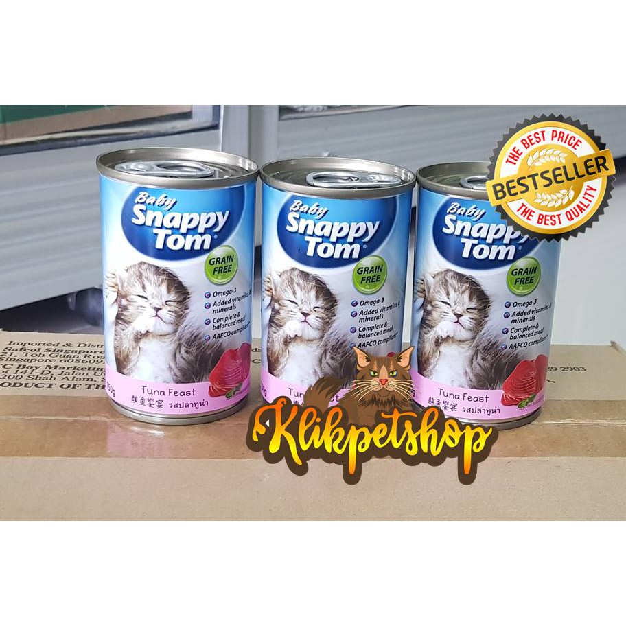 Makanan Basah Kucing kaleng kitten Baby Snappy Tom 150 gram Rasa Tuna