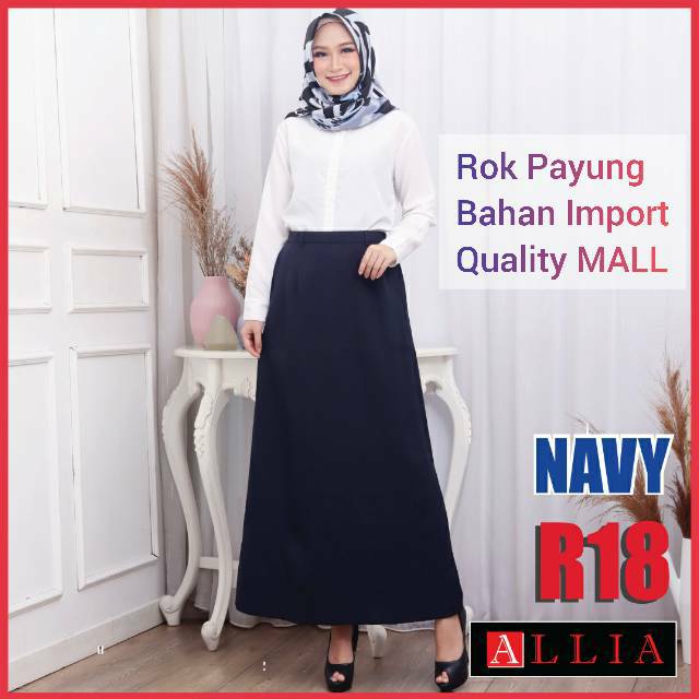 Rok Kerja Panjang / ALLIA R18 NAVY M - 7L / Rok Kerja Wanita Jumbo Pinggang