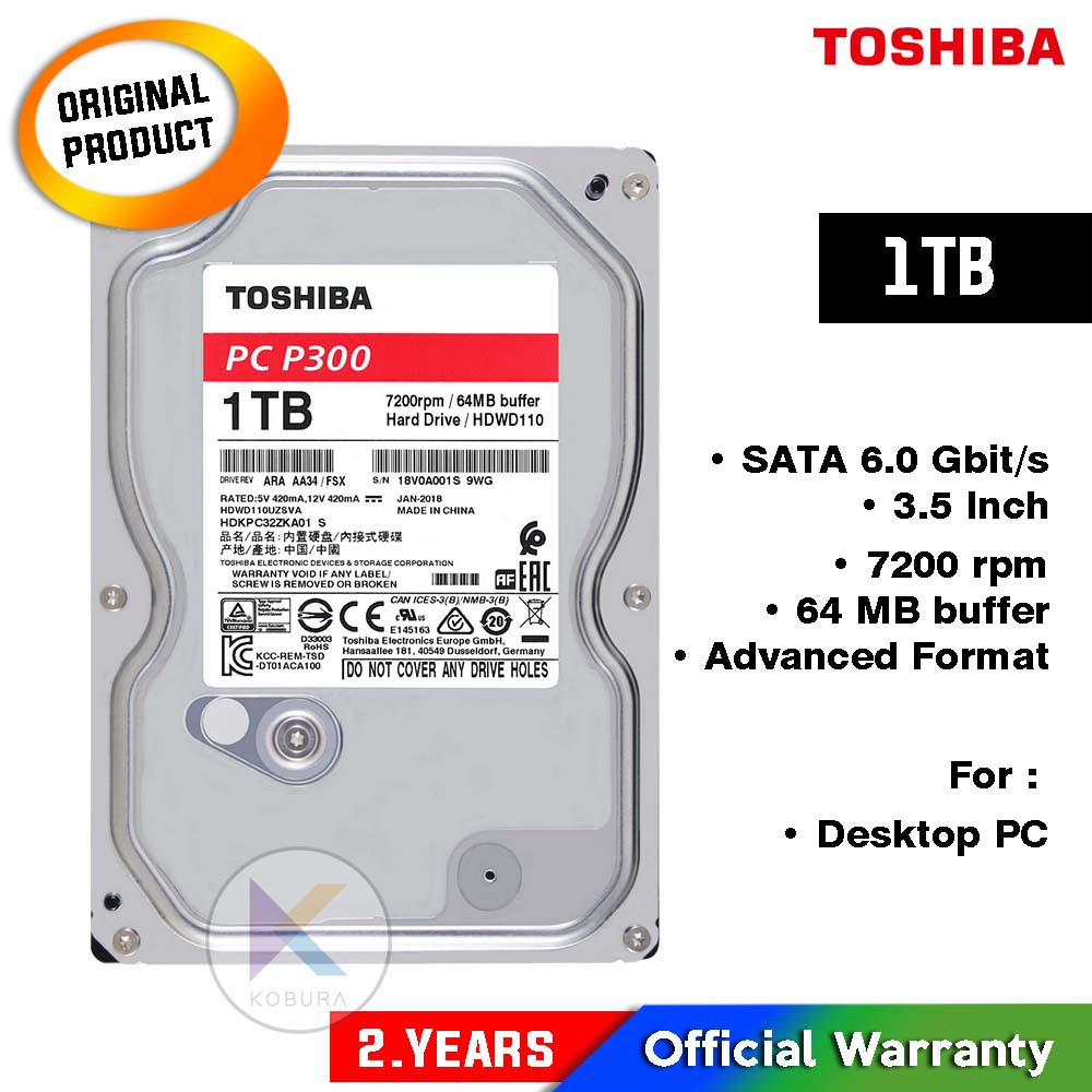 [TOSHIBA] Toshiba P300 1TB Hardisk Internal PC - Jaminan ORI & Resmi