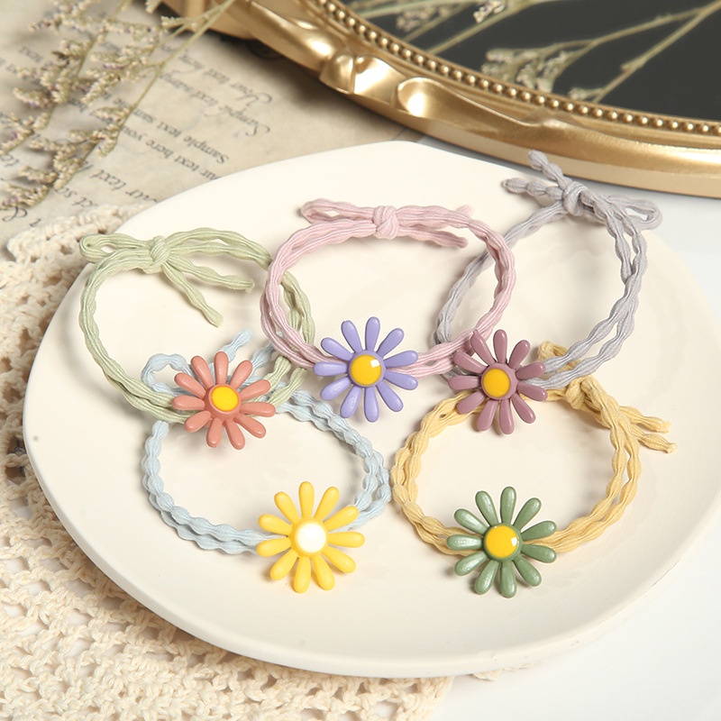 5pcs / set Ikat Rambut Desain daisy Kecil Warna Permen