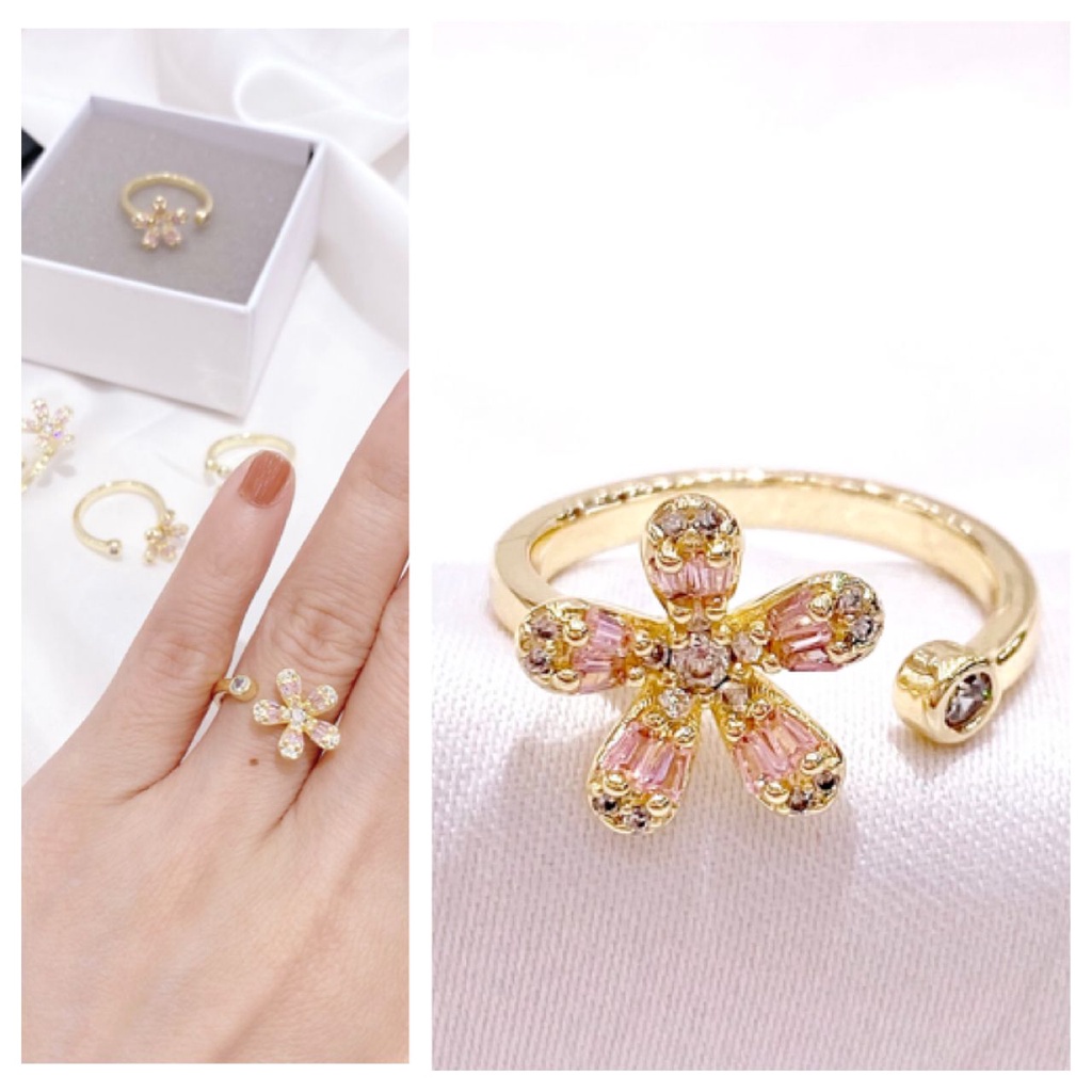 Cincin Wanita Pink Flower Titanium Freesize - Cincin Fashion Wanita bisa diadjust