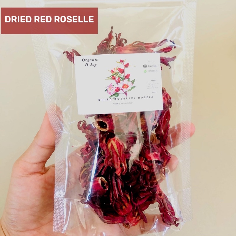 Organic&amp;Joy •Teh Rosela Merah/ Red Roselle Tea (atasi kolesterol,vit C antioxidant tinggi,sehat jantung, kualitas bersih merah bukan hitam/pucat, teh herbal alami,hibiscus tea)