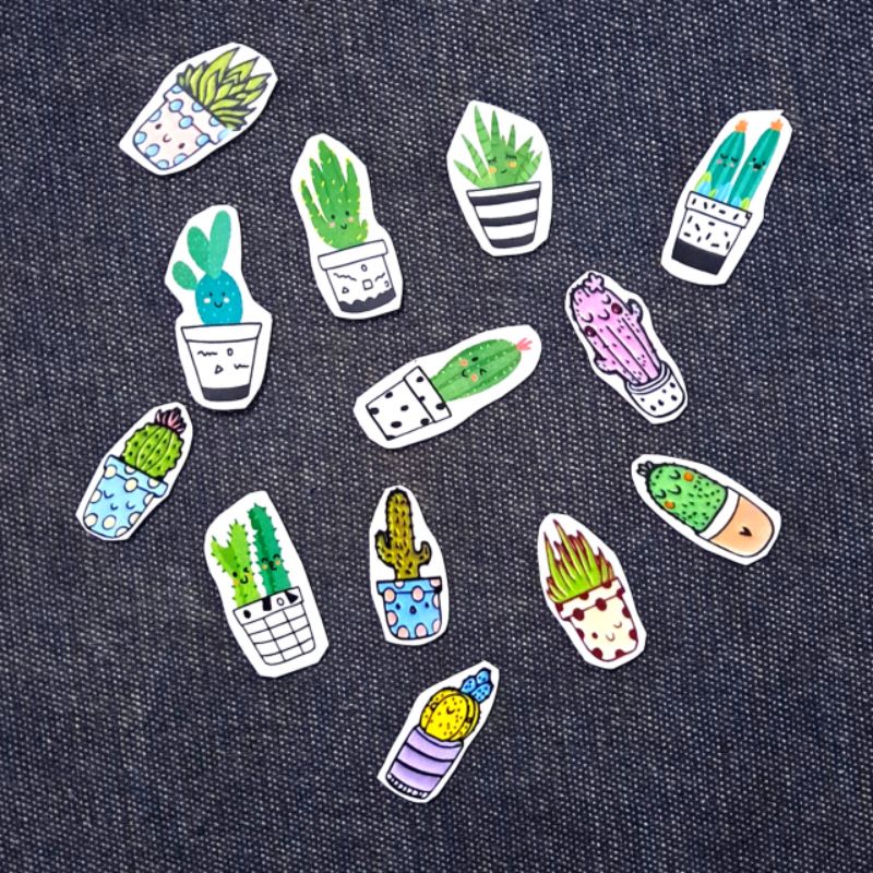 

STICKER AESTHETIC PAKET 10 FREE 3 / STICKER UNIK KAKTUS LUCU/ STICKER MURAH / STICKER LAPTOP