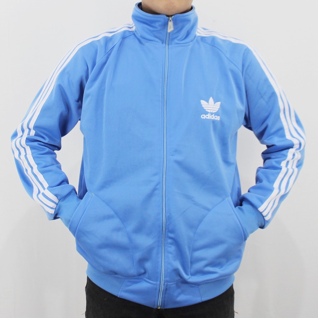 JAKET ADIDAS FIREBIRD BIRU LANGIT LIST PUTIH - JAKET TRAINING OLAH RAGA PRIA  M L XL