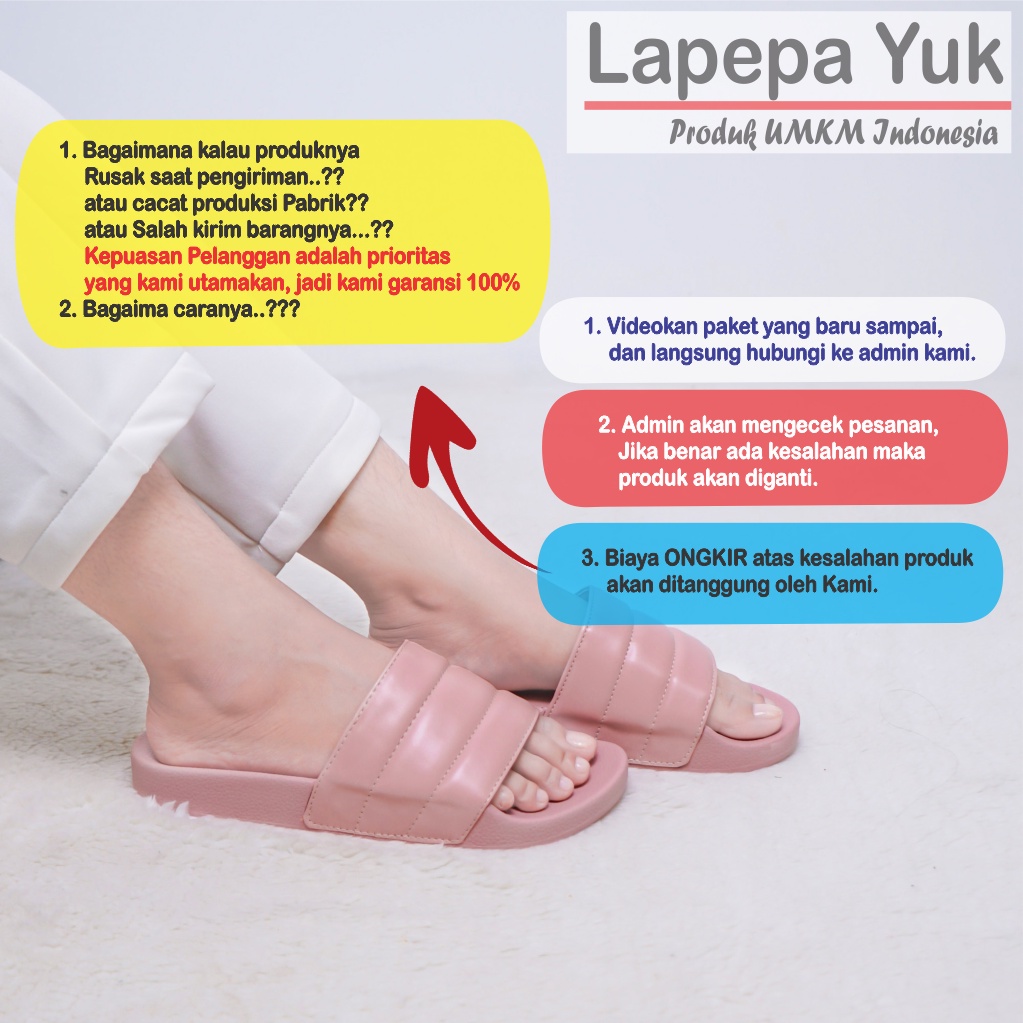 LAPEPA YUK - Sandal Wanita Teplek Selop MEERA ALL COLOR Sendal Slop Cewek Flat Slip On Tidak Licin Anti Slide Karet Jelly Warna Black Hitam Putih Sandal Perempuan Premium Original Kekinian Terbaru Shoes ORI Mall Official Store