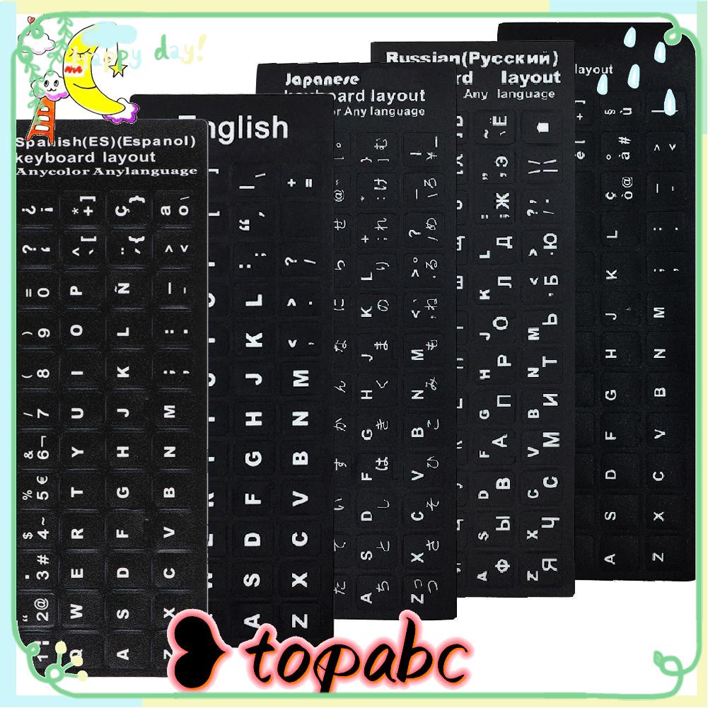 Stiker Keyboard Non Slip Desain Huruf Arab Spanyol Bahasa Inggris Rusia Aneka Warna Tahan Lama Untuk Laptop