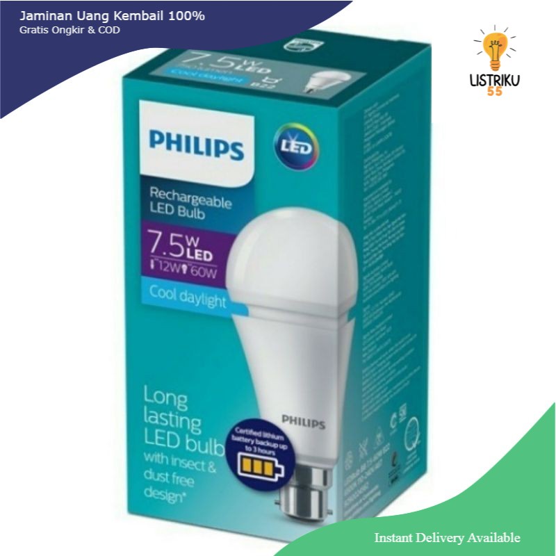 Lampu LED Philips Emergency 7 Watt Cahaya Putih - Ecolink Emergency 8 Watt Putih